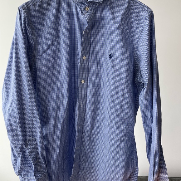 POLO RALPH LAUREN DRESS SHIRT, BLUE, CHECKERED - Picture 2 of 4